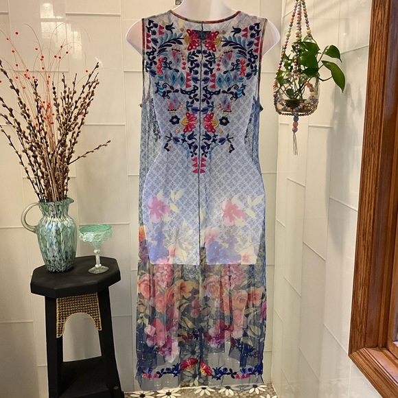 NWOT Biya X Johnny Was Rhandi Mesh Dress Midi Embroidered SMALL Missing Slip - Picture 6 of 10